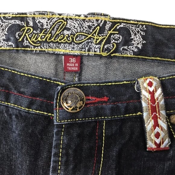 Ruthless Art Embroidered Men's Jeans 36 x 34 Aztec Southwest Phoenix Dark Artful - Picture 12 of 12